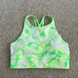 Lululemon high neck energy bra neon yellow green tie dye